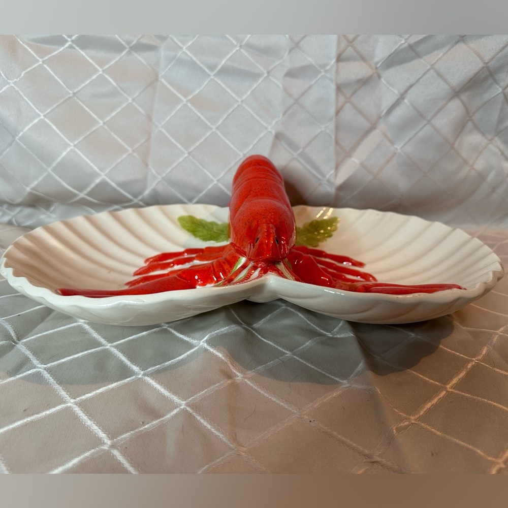 Large Vintage Red Lobster Majolica Style Pottery Shell Dish - Picture 4 of 9